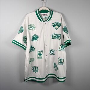 Vtg Unique NBA AOP Patches Basketball Jersey Warm Up Shirt White Green 2XL